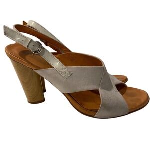 Latitude Femme Italy Suede Slingback Heels Criss Cross Sandals Wood‎ Heel 40